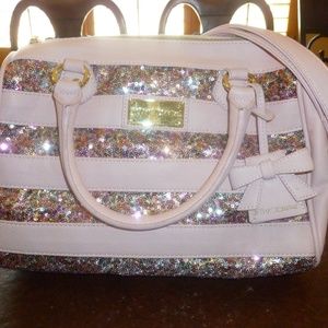 Betsy Johnson Pink Sequin Purse/ Hand Bag Roses